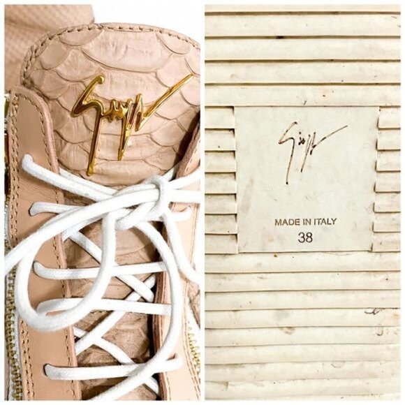 GIUSEPPE ZANOTTI Blush Pink Snake Embossed Leather Sneakers, Size 38EU - Picture 9 of 13